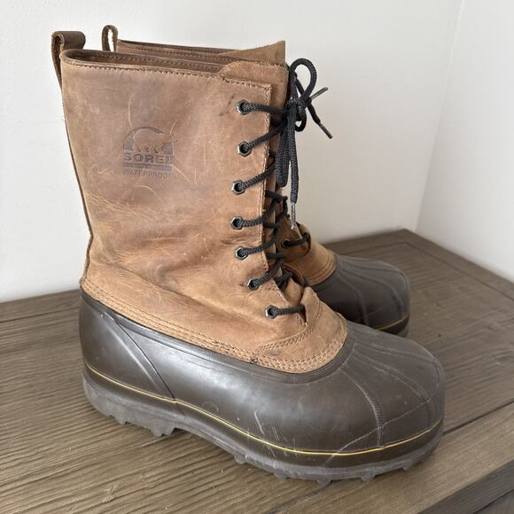 SOREL CHIEFTAIN WINTER BOOTS BROWN LEATHER SIZE 11 CANADA MADE HEAVY INSULATED - Picture 1 of 8